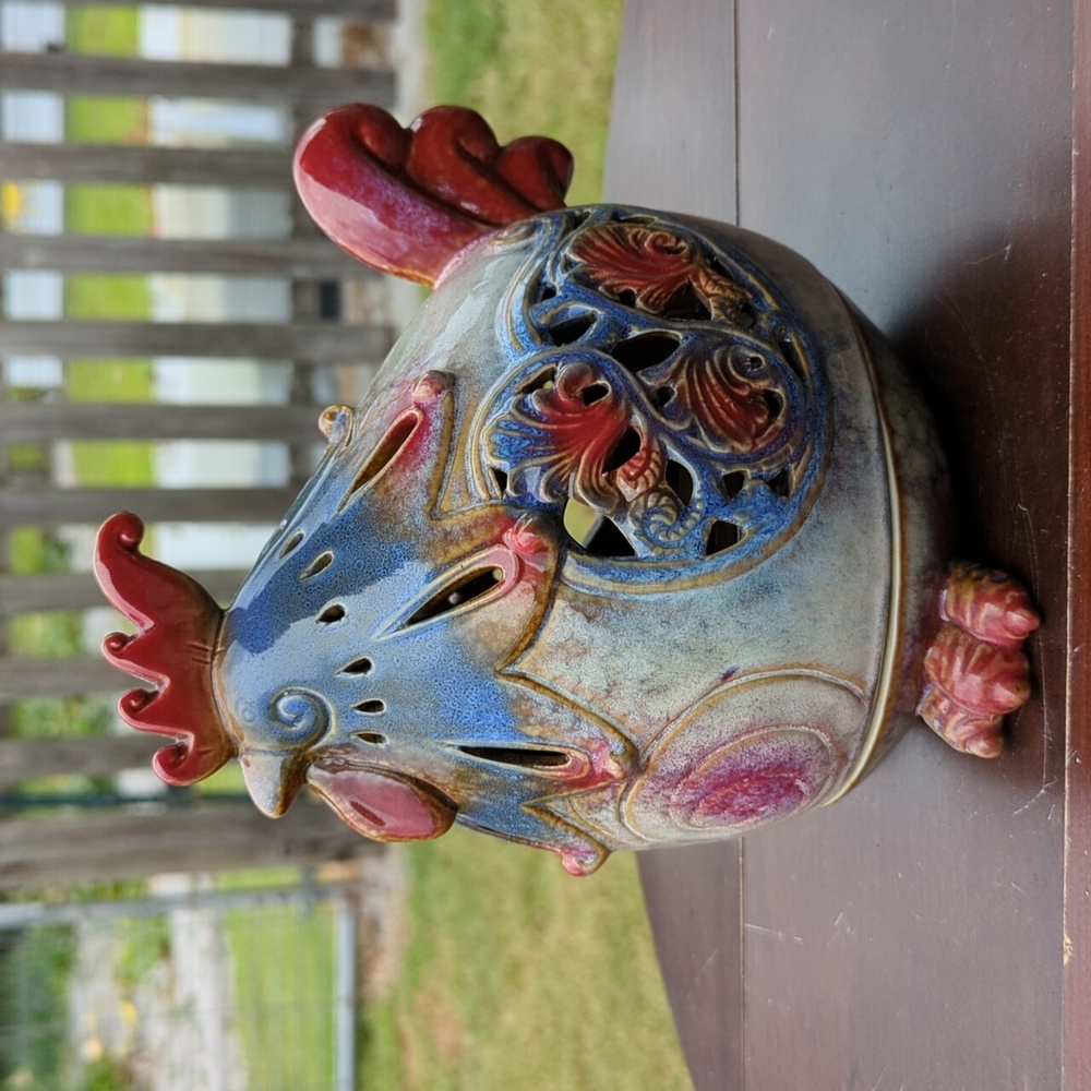 Glazed Ceramic Pottery Rooster Candle Holder
